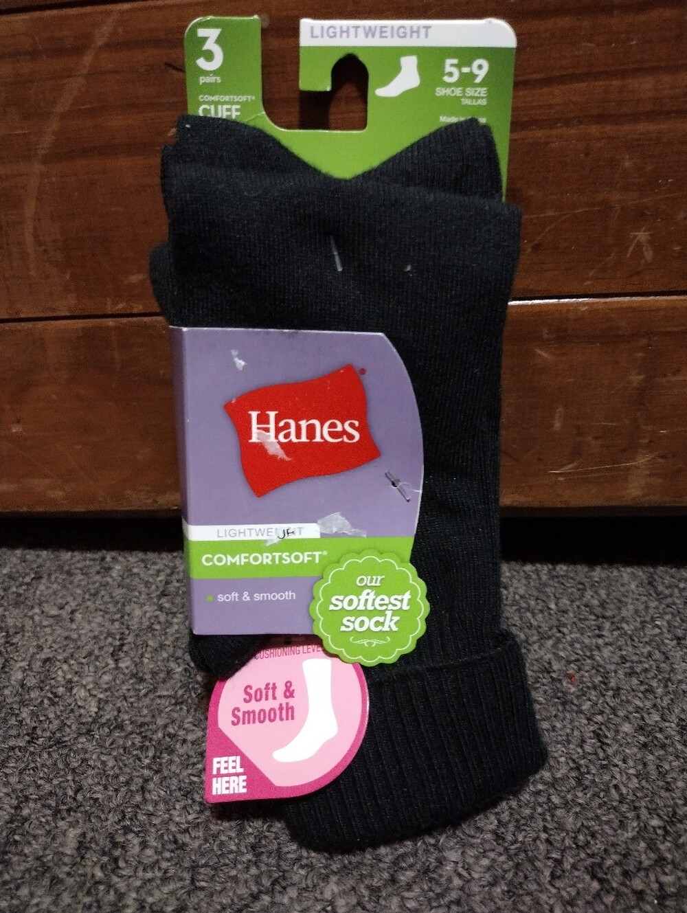 Hanes Black ComfortSoft Lightweight Women's Socks - 3 Pack